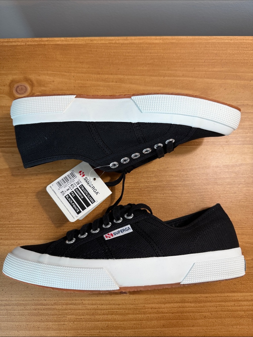 Superga Black Canvas Cotu Classic Low-Top Sneakers with White Sole